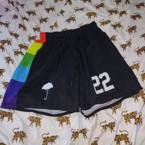 black athletic shorts with rainbow accent from be ultimate size medium runs sm